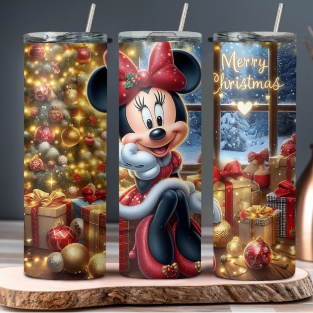 Holiday Minnie Mouse Tumblers - Festive Red and Gold